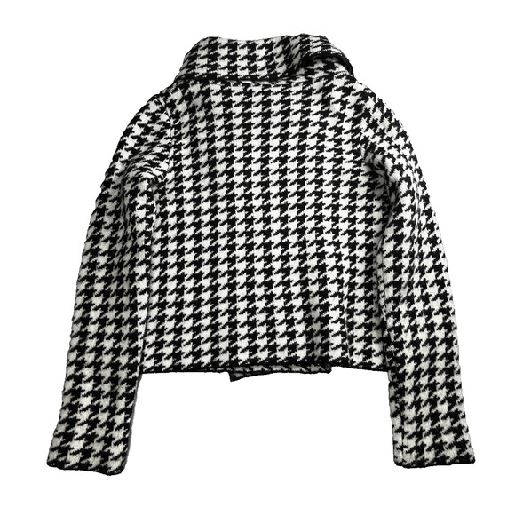Ellen Tracy Cowl Neck Cardigan Sweater Womens Medium Houndstooth Black White - Picture 2 of 12